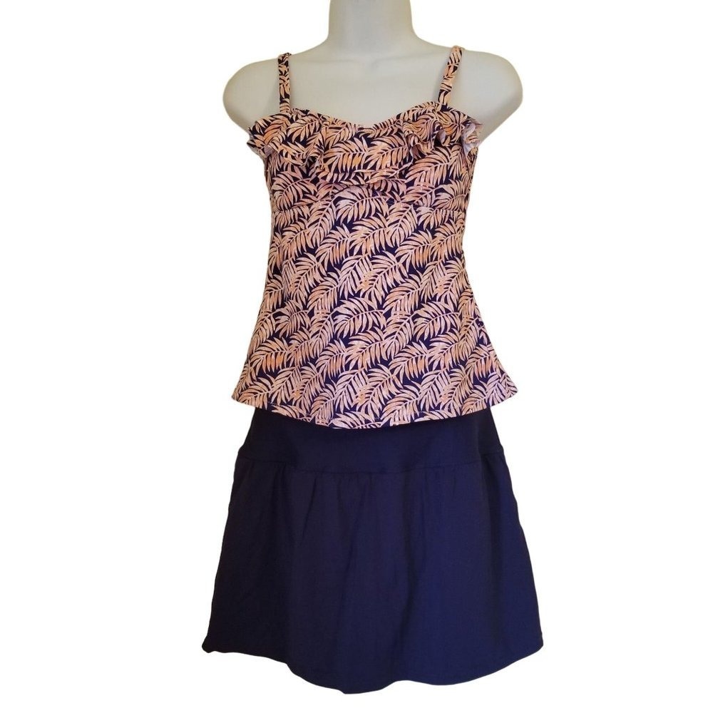 Leilani 6‎ Pink Navy 2 Pc Swimsuit Tankini Skirt Beach Summer White Sands Tahiti